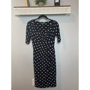 Lauren Ralph Lauren Black Sheath Dress with Tan Polkadots Size 2.